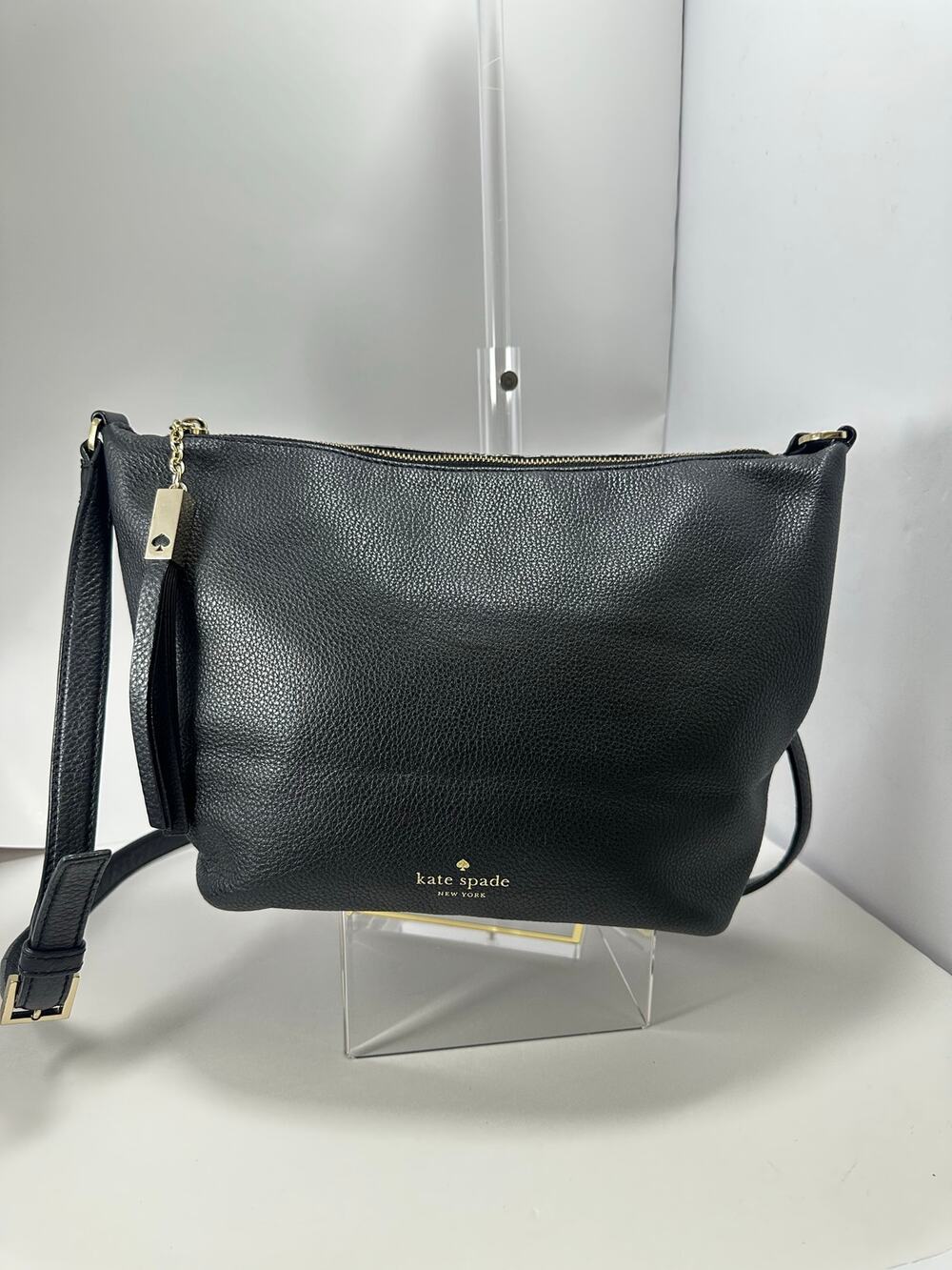 Kate Spade Grey Street Sandie Black Pebbled Leather Crossbody Bag WKRU3321